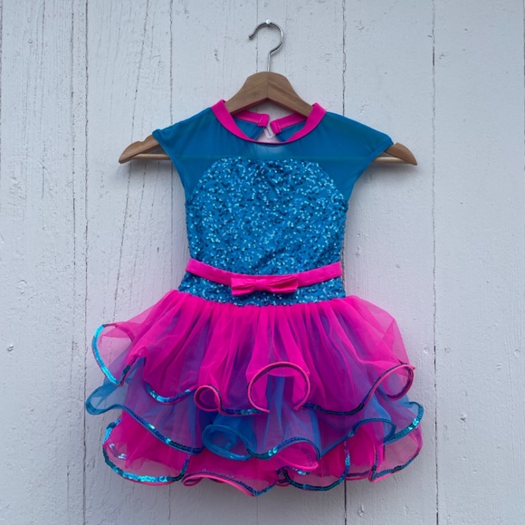 Handmade Toddler Dance Dress | Size Small | Blue & Pink | Lined - Picture 1 of 9